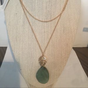 Francesca’s gold tone pendant necklace semi precious stone green quartz